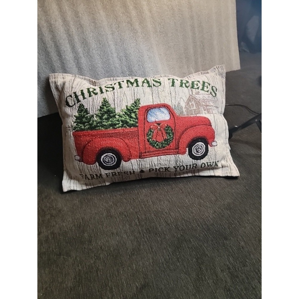 Red Truck Christmas Trees Farm Fresh Pick Your Own Throw Pillow